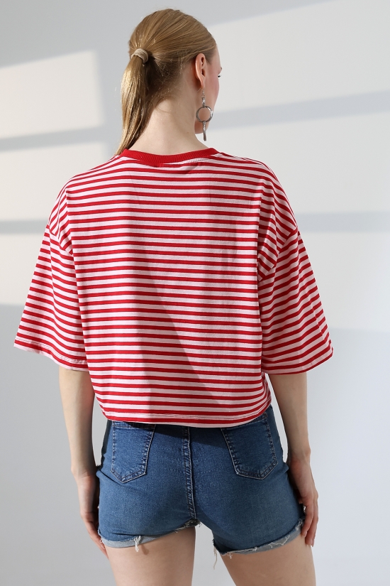 22333 KADIN FULL LYC RİNGELLİ ÇİZGİLİ KUMAŞ PAMUKLU KISA KOL BİSİKLET YAKA TSHIRT