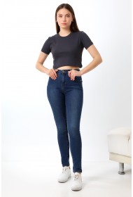 21560 KADIN PENYE COMP LİKRASIZ RİB PAMUKLU BİSİKLET YAKA CROP TSHIRT