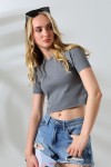 21560 KADIN PENYE COMP LİKRASIZ RİB PAMUKLU BİSİKLET YAKA CROP TSHIRT