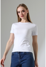 22264 KADIN BİSİKLET YAKA KISA KOLU KALIN BİYELİ FULL LYC KOMPAKT PENYE KISA KOL TSHIRT 