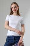 22264 KADIN BİSİKLET YAKA KISA KOLU KALIN BİYELİ FULL LYC KOMPAKT PENYE KISA KOL TSHIRT 