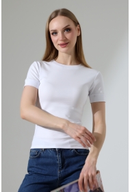 22264 KADIN BİSİKLET YAKA KISA KOLU KALIN BİYELİ FULL LYC KOMPAKT PENYE KISA KOL TSHIRT 