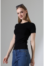 22264 KADIN BİSİKLET YAKA KISA KOLU KALIN BİYELİ FULL LYC KOMPAKT PENYE KISA KOL TSHIRT 
