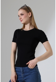 22264 KADIN BİSİKLET YAKA KISA KOLU KALIN BİYELİ FULL LYC KOMPAKT PENYE KISA KOL TSHIRT 