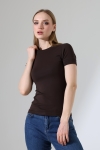 22264 KADIN BİSİKLET YAKA KISA KOLU KALIN BİYELİ FULL LYC KOMPAKT PENYE KISA KOL TSHIRT 