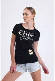 19609 CHİC BASK.KADIN KISA KOLU BEDENDE SALAŞ VSK TSHIRT 