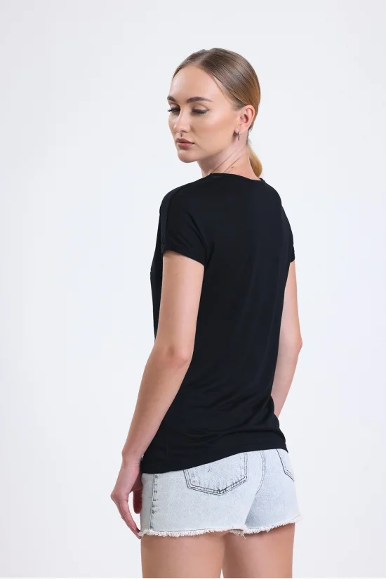 19609 CHİC BASK.BAYAN KISA KOLU BEDENDE SALAŞ VSK TSHIRT 
