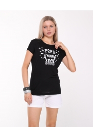 19534 FREE YOUR BASK.KADIN KISA KOLU BEDENDE SALAŞ VSK TSHIRT 