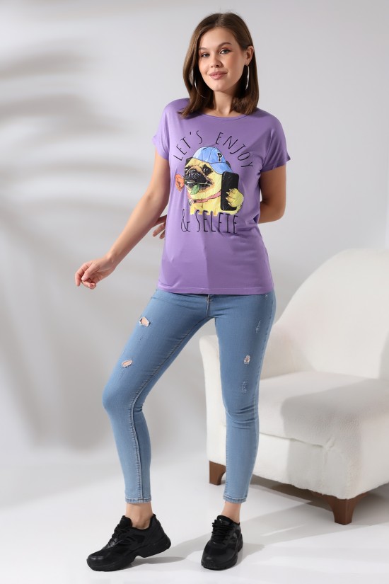 19794 LETS ENJOY BASK.BAYAN KISA KOLU BEDENDE SALAŞ VSK TSHIRT 