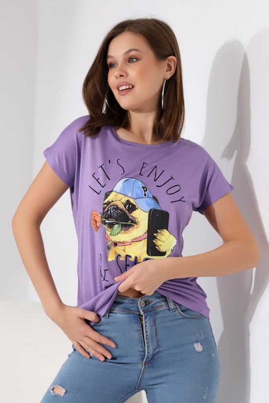 19794 LETS ENJOY BASK.BAYAN KISA KOLU BEDENDE SALAŞ VSK TSHIRT 