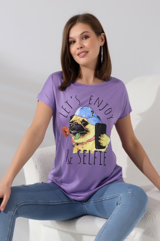 19794 LETS ENJOY BASK.BAYAN KISA KOLU BEDENDE SALAŞ VSK TSHIRT 