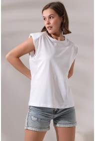 19619 KADIN ARK PARÇ.OMUZLARI VATKALI KISA KOLU BEDENLE PAMUKLU SALAŞ TSHIRT