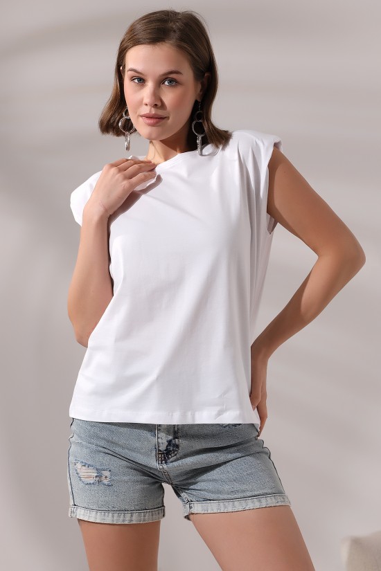 19619 BAYAN ARK PARÇ.OMUZLARI VATKALI KISA KOLU BEDENLE PAMUKLU SALAŞ TSHIRT 19619 BAYAN ARK PARÇ.OMUZLARI VATKALI KISA KOLU BEDENLE PAMUKLU SALAŞ TSHIRT