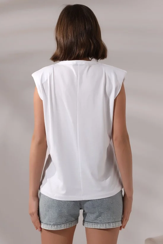 19619 BAYAN ARK PARÇ.OMUZLARI VATKALI KISA KOLU BEDENLE PAMUKLU SALAŞ TSHIRT