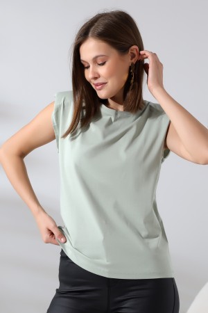 19619 KADIN ARK PARÇ.OMUZLARI VATKALI KISA KOLU BEDENLE PAMUKLU SALAŞ TSHIRT