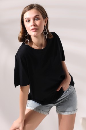 21571 KADIN KISA KOLU BEDENDE YARASA KOL PAMUKLU SALAŞ TSHIRT