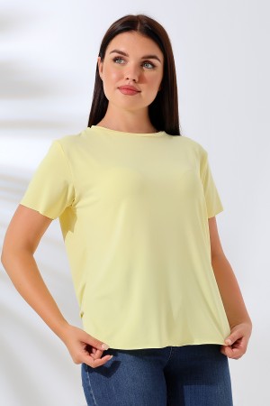 21638 KADIN MİKROPOLY GENİŞ BİSİKLET YAKA KISA KOLU VE ETEĞİ DİKİŞSİZ MİKROFAY TSHIRT 