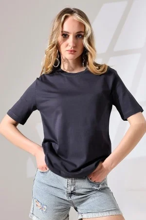 21666 KADIN KALIN FAYN PENYE KOMPAKT KISA KOL TSHIRT