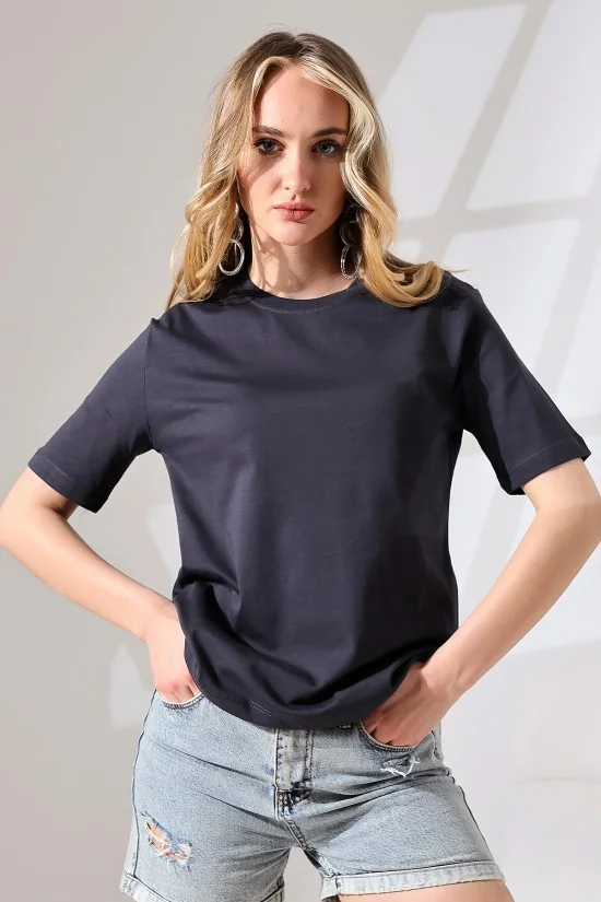 21666 KADIN KALIN FAYN PENYE COMPACK KISA KOL TSHIRT