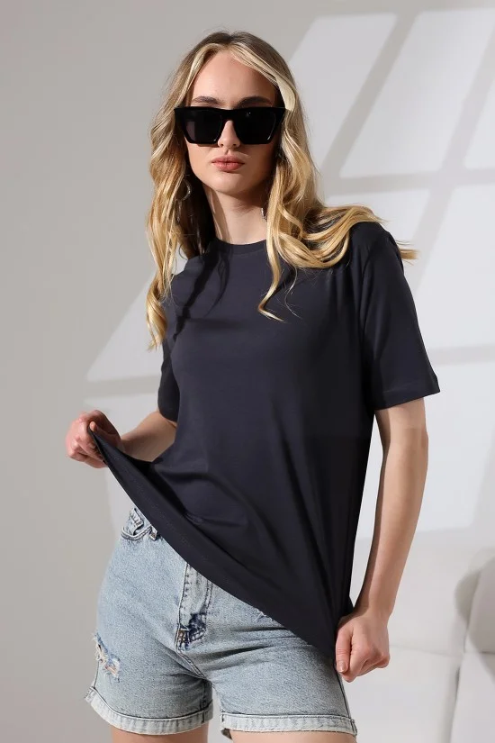 21666 KADIN KALIN FAYN PENYE COMPACK KISA KOL TSHIRT