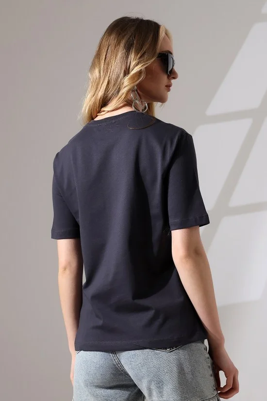 21666 KADIN KALIN FAYN PENYE COMPACK KISA KOL TSHIRT