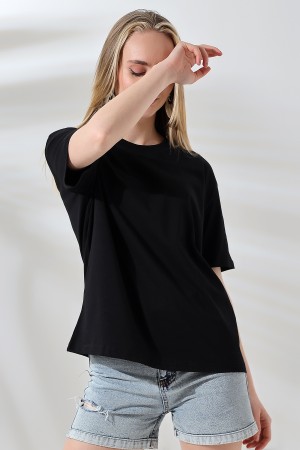 21667 KADIN KALIN FAYN PENYE KOMPAKT YAKA KAŞGORSELİ KISA KOL GENİŞ SALAŞ  TSHIRT 21667 KADIN KALIN FAYN PENYE KOMPAKT YAKA KAŞGORSELİ KISA KOL GENİŞ SALAŞ  TSHIRT