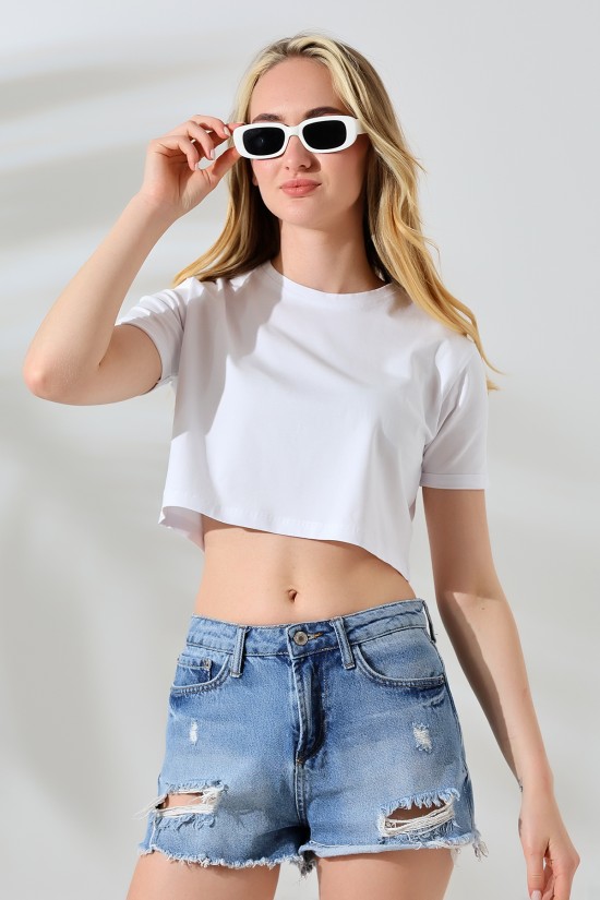 21754  KADIN KISA KOL KATLAMALI FULL LYC COMP.PENYE GENİŞ KISA TSHIRT