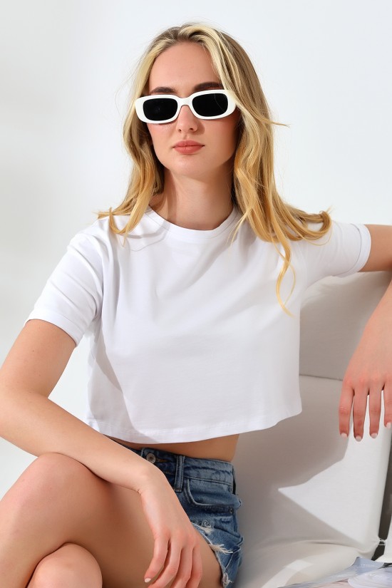 21754  KADIN KISA KOL KATLAMALI FULL LYC COMP.PENYE GENİŞ KISA TSHIRT