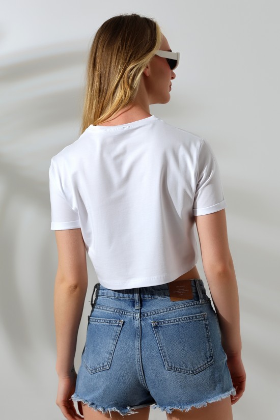 21754  KADIN KISA KOL KATLAMALI FULL LYC COMP.PENYE GENİŞ KISA TSHIRT