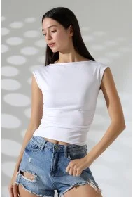 21895  KADIN KAYIK YAKA MİKRO JAPONE  KOL YANLARI BÜZGÜLÜ  TSHIRT 