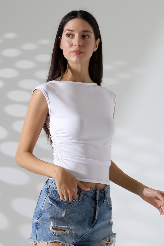 21895 KADIN KAYIK YAKA MİKRO JAPONE KOL YANLARI BÜZGÜLÜ TSHIRT 21895 KADIN KAYIK YAKA MİKRO JAPONE KOL YANLARI BÜZGÜLÜ TSHIRT