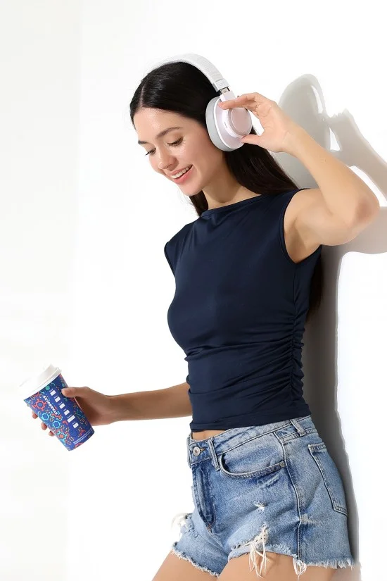 21895  KADIN KAYIK YAKA MİKRO JAPONE  KOL YANLARI BÜZGÜLÜ  TSHIRT 