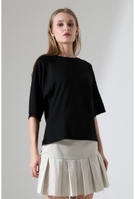 22152  KADIN SALAŞ REGLAN YARIM KOL ÖN VE ARKA BEDEN DİKEY PENSLİ BİSİKLET YAKA DOUBLEFACE YUMUŞAK DOKU  TSHIRT 