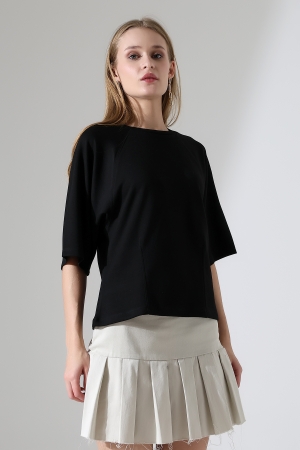 22152  KADIN SALAŞ REGLAN YARIM KOL ÖN VE ARKA BEDEN DİKEY PENSLİ BİSİKLET YAKA DOUBLEFACE YUMUŞAK DOKU  TSHIRT 