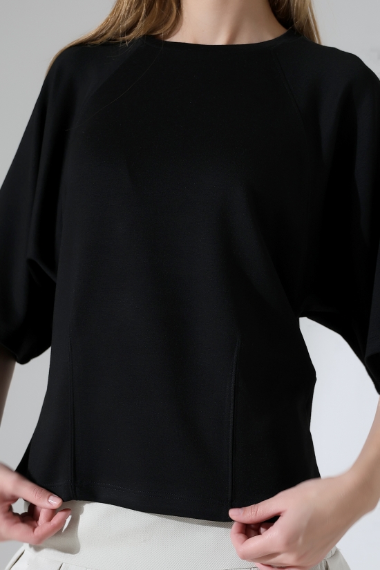 22152  KADIN SALAŞ REGLAN YARIM KOL ÖN VE ARKA BEDEN DİKEY PENSLİ BİSİKLET YAKA DOUBLEFAE YUMUŞAK DOKU  TSHIRT 