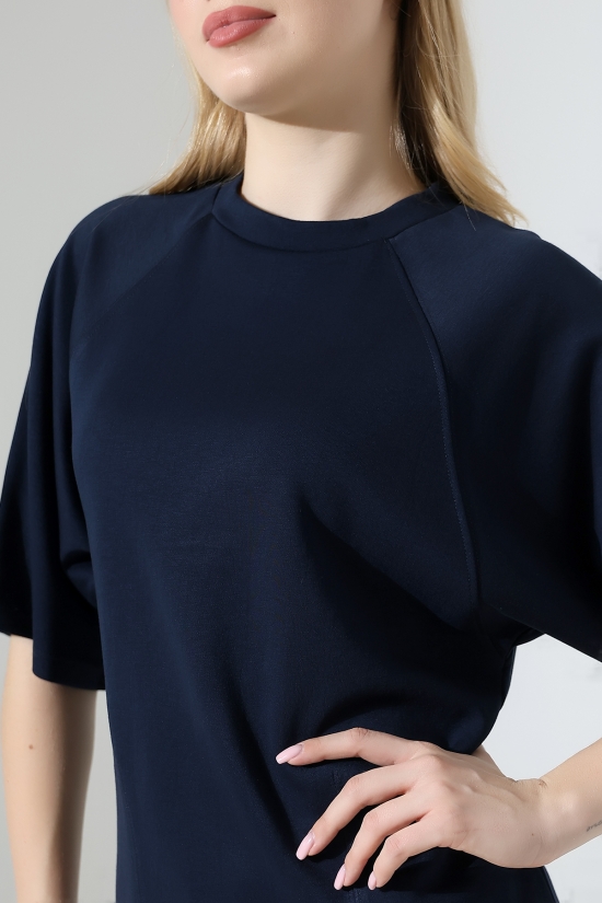 22152  KADIN SALAŞ REGLAN YARIM KOL ÖN VE ARKA BEDEN DİKEY PENSLİ BİSİKLET YAKA DOUBLEFAE YUMUŞAK DOKU  TSHIRT 