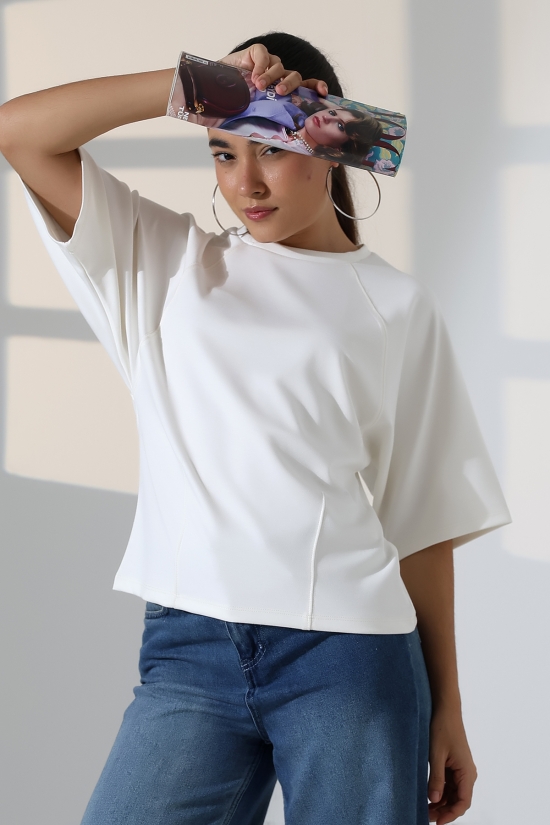 22152  KADIN SALAŞ REGLAN YARIM KOL ÖN VE ARKA BEDEN DİKEY PENSLİ BİSİKLET YAKA DOUBLEFAE YUMUŞAK DOKU  TSHIRT 