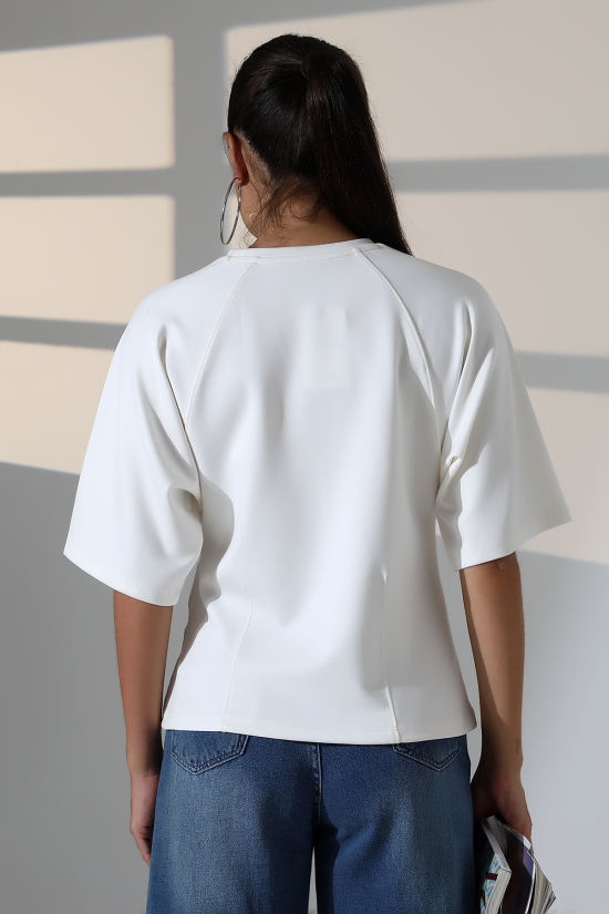 22152  KADIN SALAŞ REGLAN YARIM KOL ÖN VE ARKA BEDEN DİKEY PENSLİ BİSİKLET YAKA DOUBLEFAE YUMUŞAK DOKU  TSHIRT 