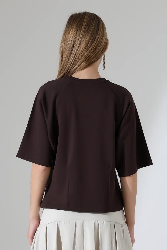 22152  KADIN SALAŞ REGLAN YARIM KOL ÖN VE ARKA BEDEN DİKEY PENSLİ BİSİKLET YAKA DOUBLEFAE YUMUŞAK DOKU  TSHIRT 