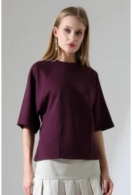 22152  KADIN SALAŞ REGLAN YARIM KOL ÖN VE ARKA BEDEN DİKEY PENSLİ BİSİKLET YAKA DOUBLEFAE YUMUŞAK DOKU  TSHIRT 