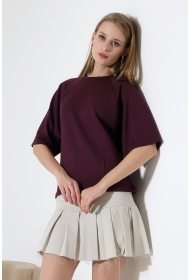 22152  KADIN SALAŞ REGLAN YARIM KOL ÖN VE ARKA BEDEN DİKEY PENSLİ BİSİKLET YAKA DOUBLEFAE YUMUŞAK DOKU  TSHIRT 