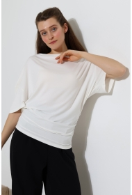 22273 KADIN KAYIK YAKA VORTFULL LYCVSK KISA KOL YARASA KESİM KISAKOL YANLARI BÜZGÜLÜ TSHIRT 