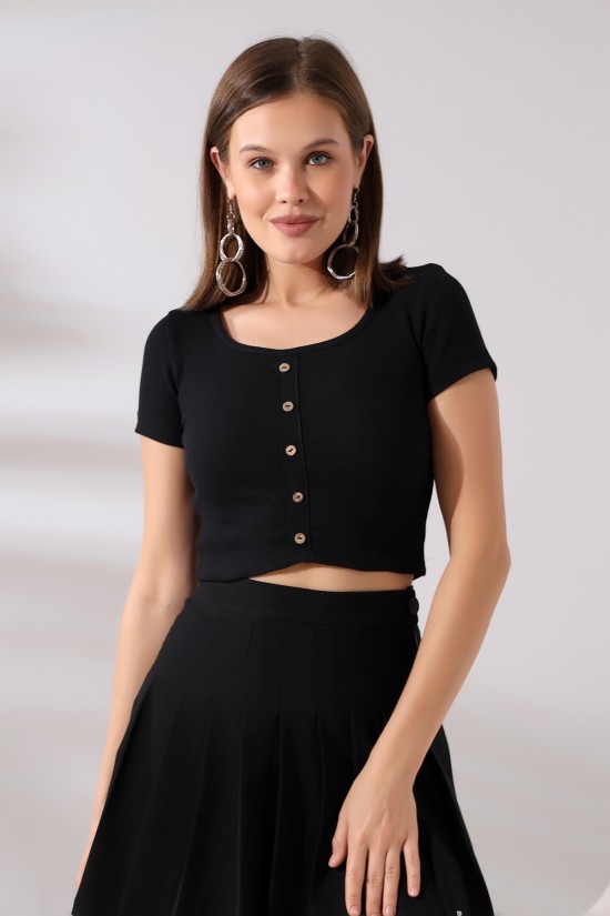 21194 BAYAN BOYDAN PATLI 5 DÜĞMELİ KISA KOL 2X2 PAMUKLU LYC KAŞGORSE CROP TSHIRT 21194 BAYAN BOYDAN PATLI 5 DÜĞMELİ KISA KOL 2X2 PAMUKLU LYC KAŞGORSE CROP TSHIRT