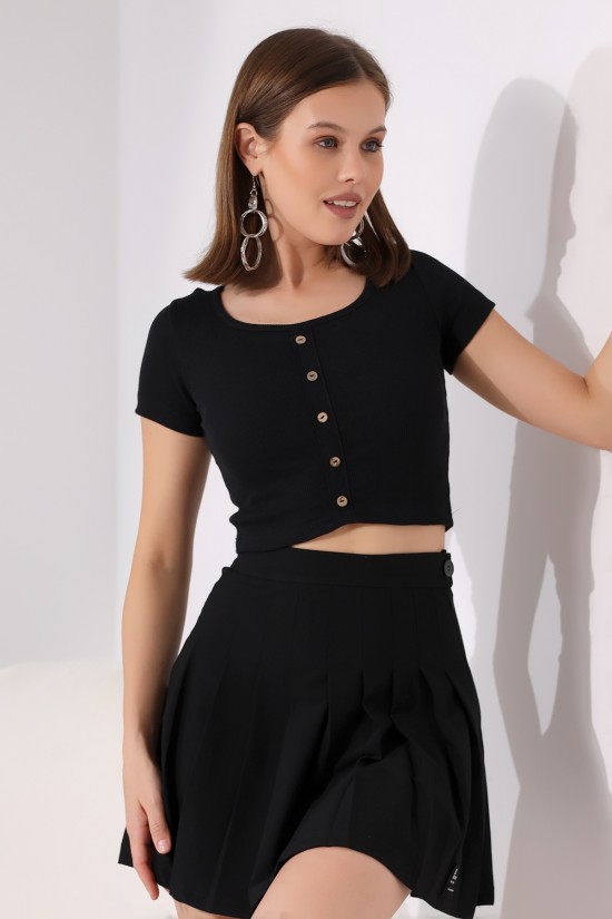 21194 BAYAN BOYDAN PATLI 5 DÜĞMELİ KISA KOL 2X2 PAMUKLU LYC KAŞGORSE CROP TSHIRT 21194 BAYAN BOYDAN PATLI 5 DÜĞMELİ KISA KOL 2X2 PAMUKLU LYC KAŞGORSE CROP TSHIRT