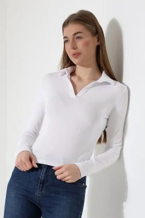 21938 KADIN FULLLYC RİBANA UZUN KOL KOL GÖMLEK YAKA PATLI UZUN KOL TSHIRT