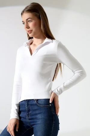 21938 KADIN FULLLYC RİBANA UZUN KOL KOL GÖMLEK YAKA PATLI UZUN KOL TSHIRT