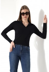 21938 KADIN FULLLYC RİBANA UZUN KOL KOL GÖMLEK YAKA PATLI UZUN KOL TSHIRT