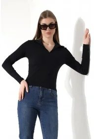 21938 KADIN FULLLYC RİBANA UZUN KOL KOL GÖMLEK YAKA PATLI UZUN KOL TSHIRT