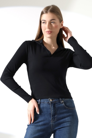 21938 KADIN FULLLYC RİBANA UZUN KOL KOL GÖMLEK YAKA PATLI UZUN KOL TSHIRT