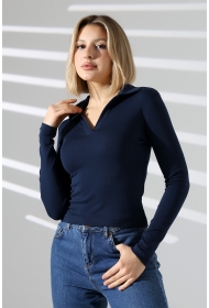 21938 KADIN FULLLYC RİBANA UZUN KOL KOL GÖMLEK YAKA PATLI UZUN KOL TSHIRT